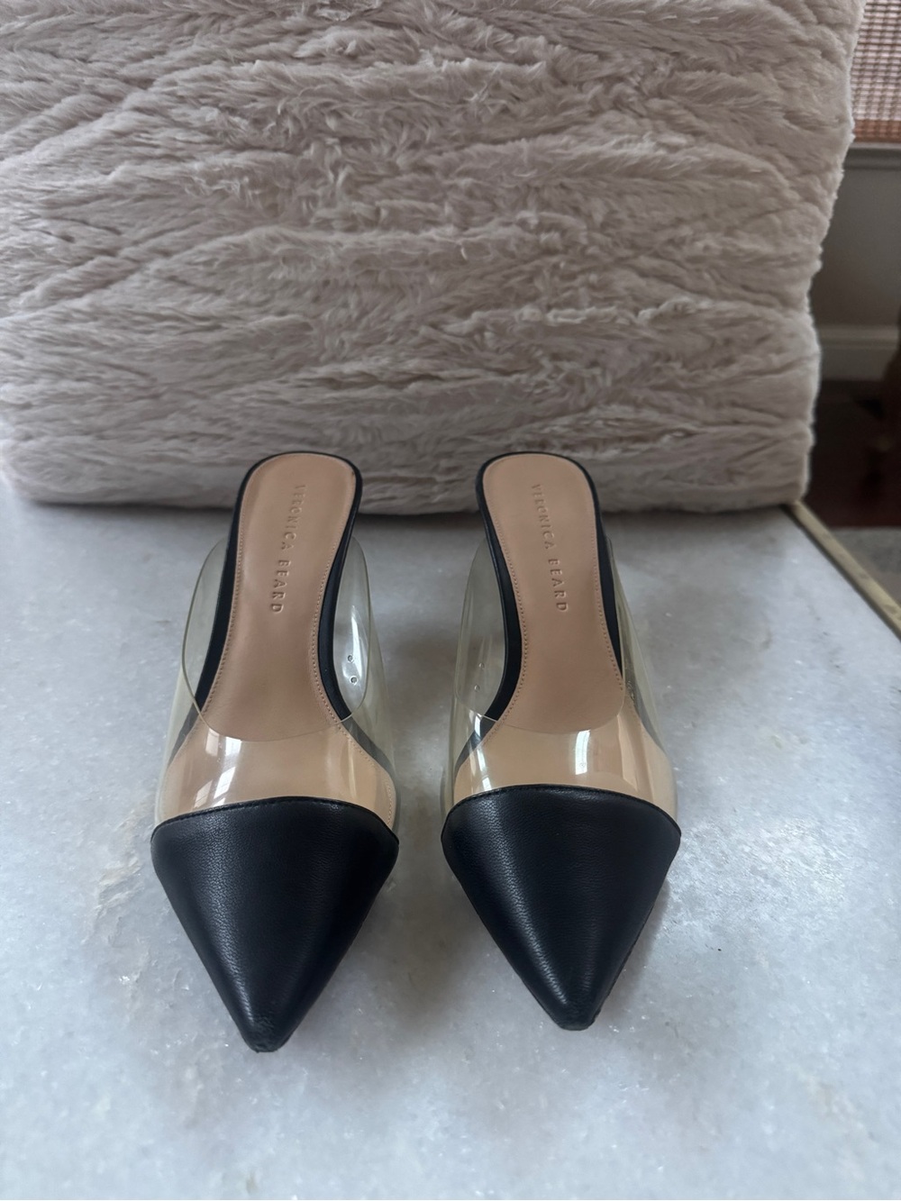 Veronica Beard Black Pointed Clear PVC Mule